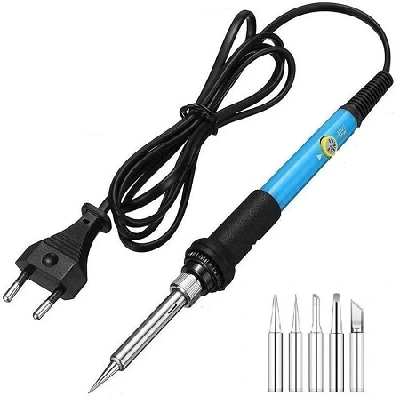 60W Soldering Iron Adjustable Temperature Controller Electric Soldering Iron With 5Pcs Silver Bit Set